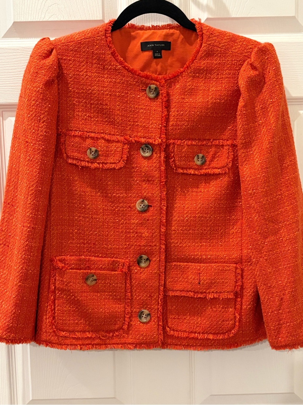 Ann Taylor Orange Bouclé Button-Front Jacket